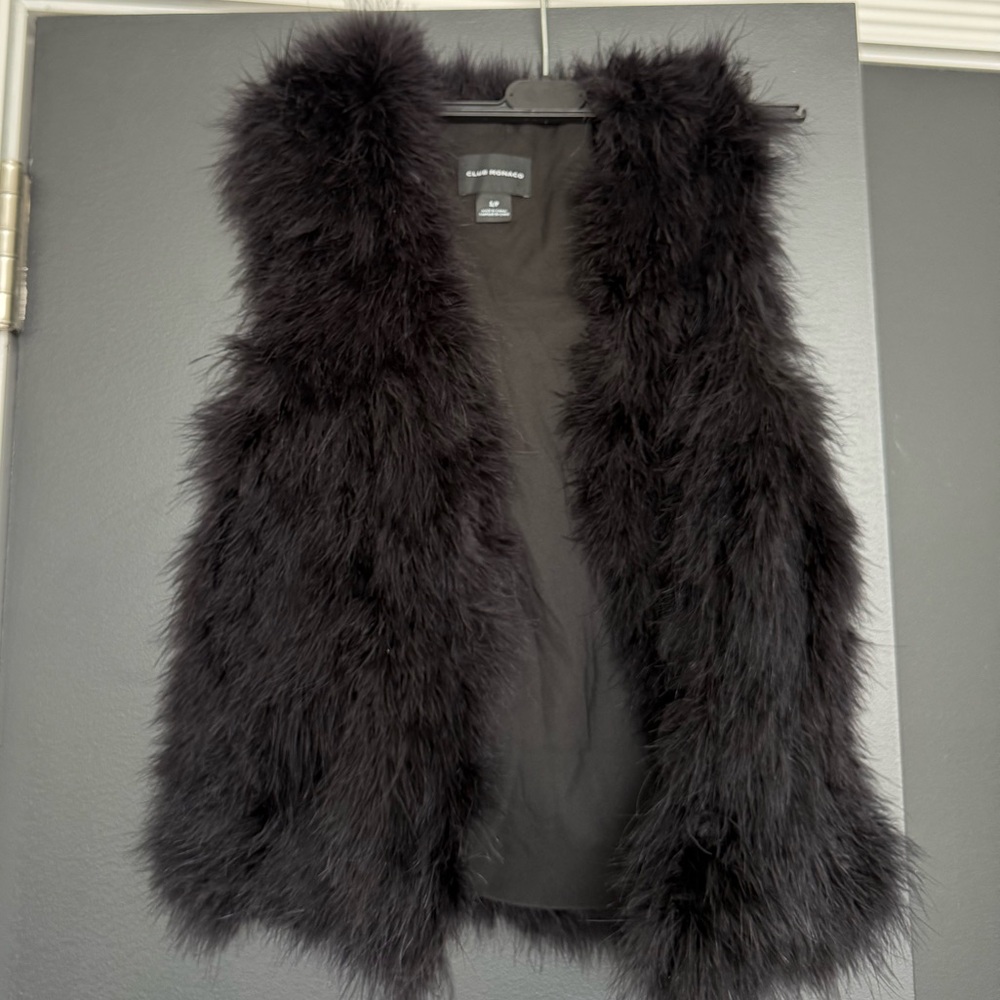 CLUB MONACO Black Faux Fur / Feather Vest, Size S